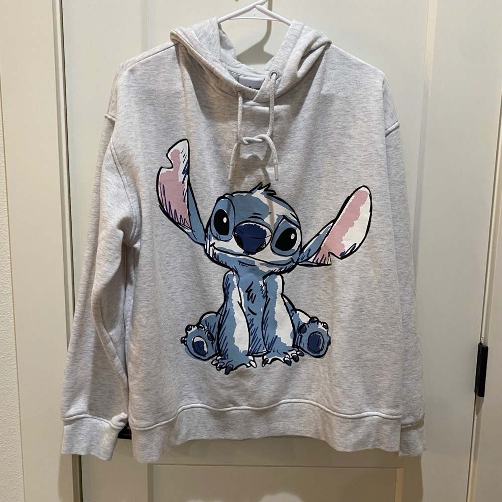Disney Stich Ladies Hoodie. Large (10/12). Grey/ Blue Stitch. Cotton/Poly.